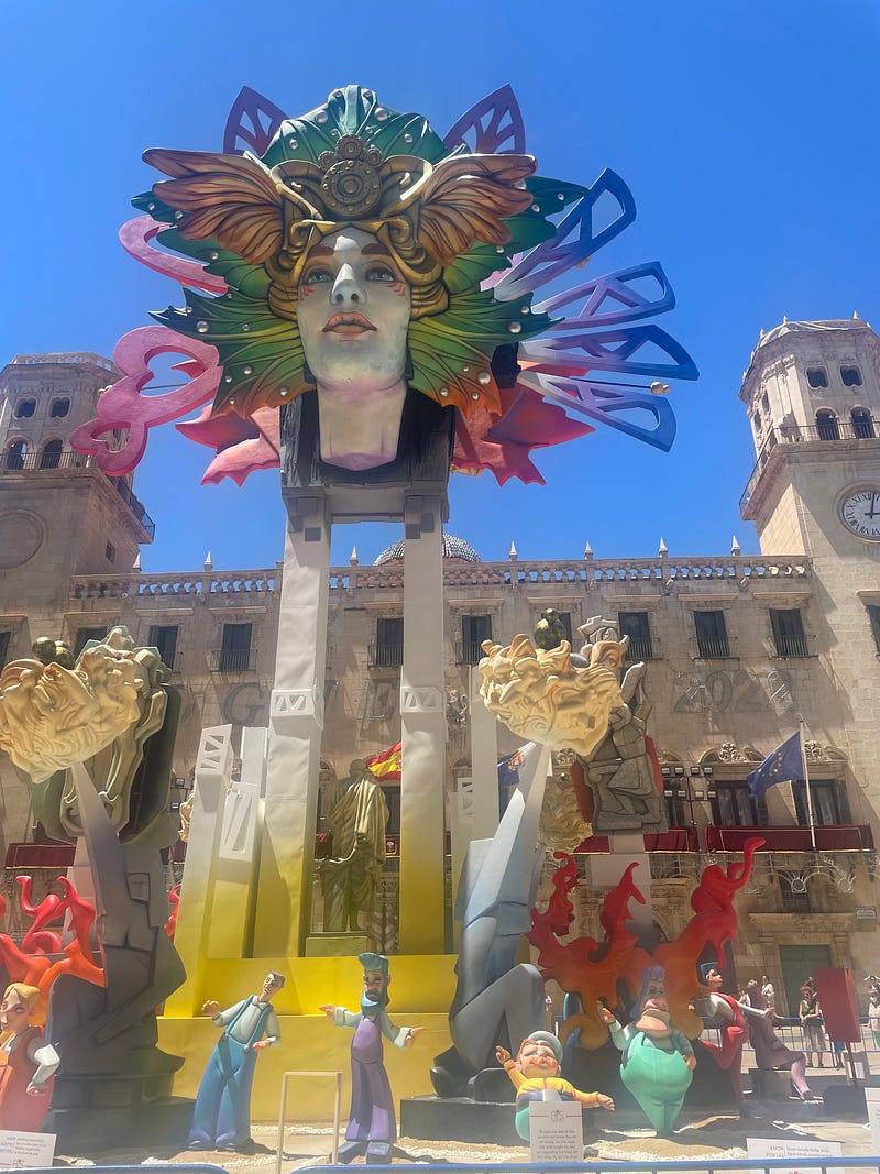 A vibrant statue from Hogueras 2022 in Alicante