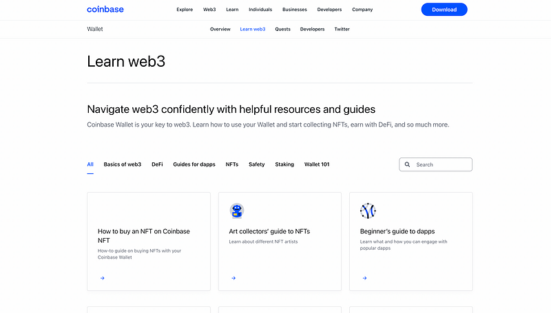 Educational resources for Web3 at Coinbase