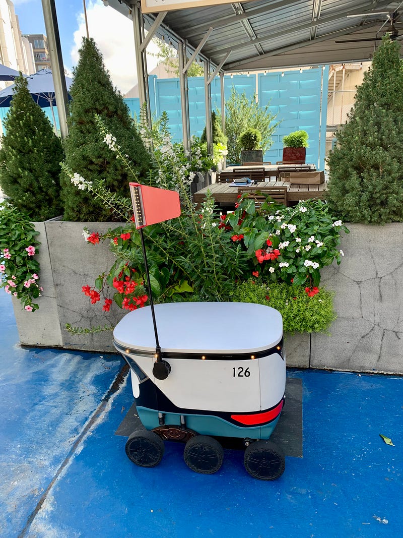 Close-up of a food delivery robot