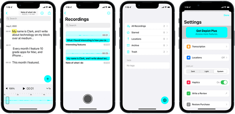 Voice note-taking app interface