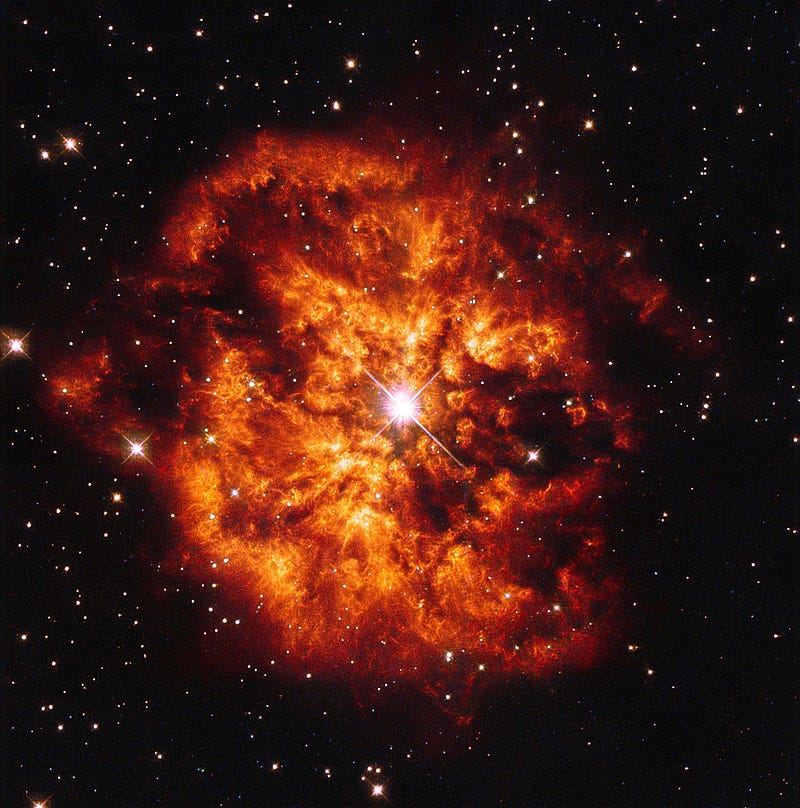 Nebula M1–67 surrounding a Wolf-Rayet star