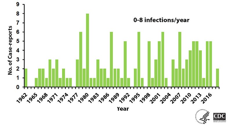 Naegleria fowleri case statistics since 1962 via CDC