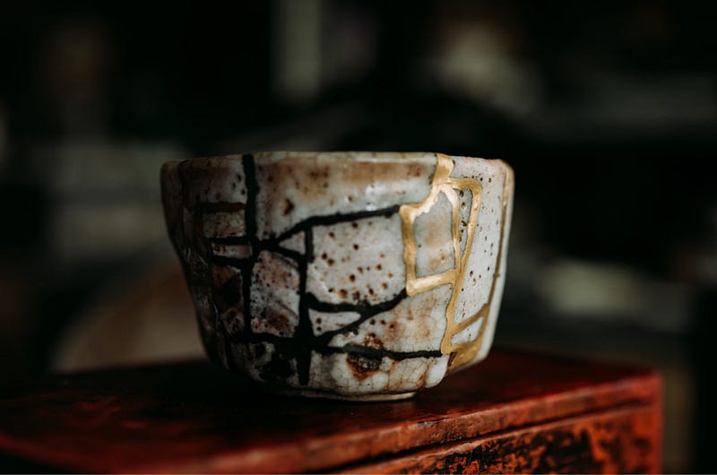 Beautifully repaired Kintsugi pottery