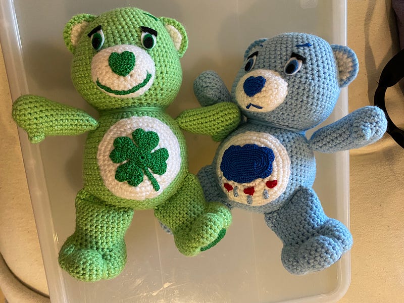 Finished Care Bears showcasing their charm