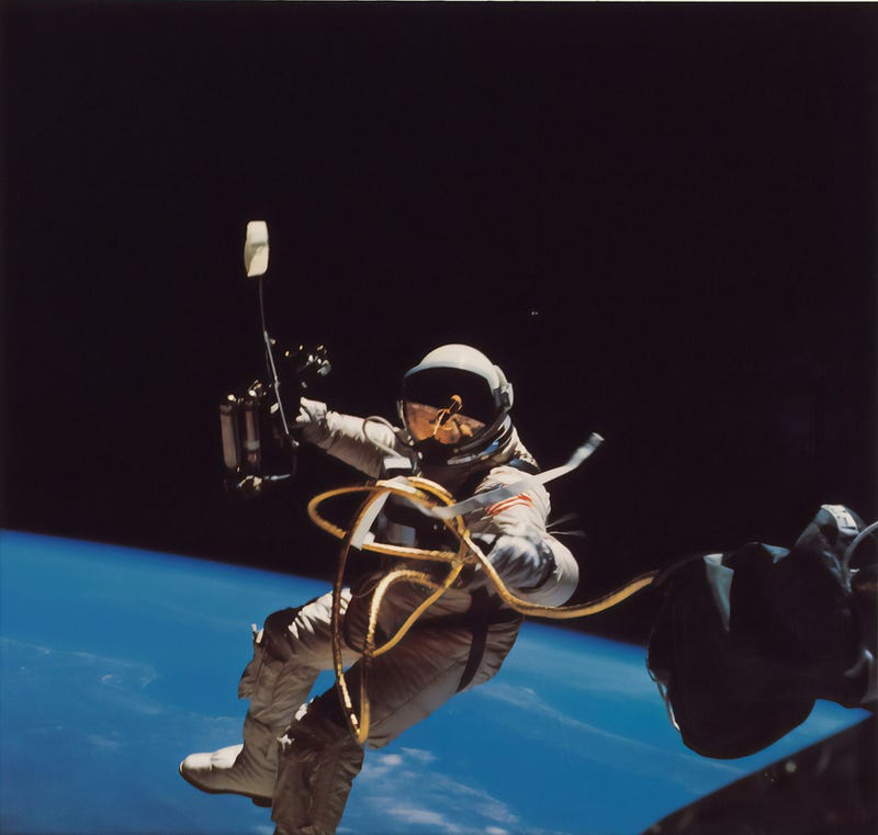 Astronaut Ed White during the first spacewalk in 1965