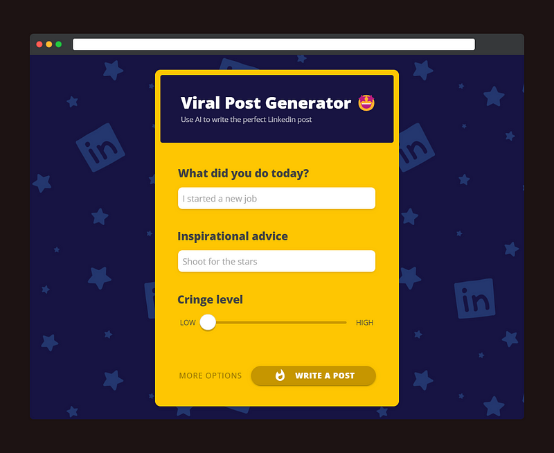 Screenshot of Viral Post Generator interface