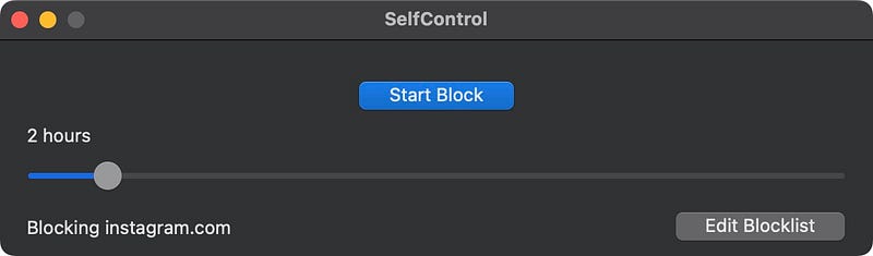 SelfControl blocking distracting websites