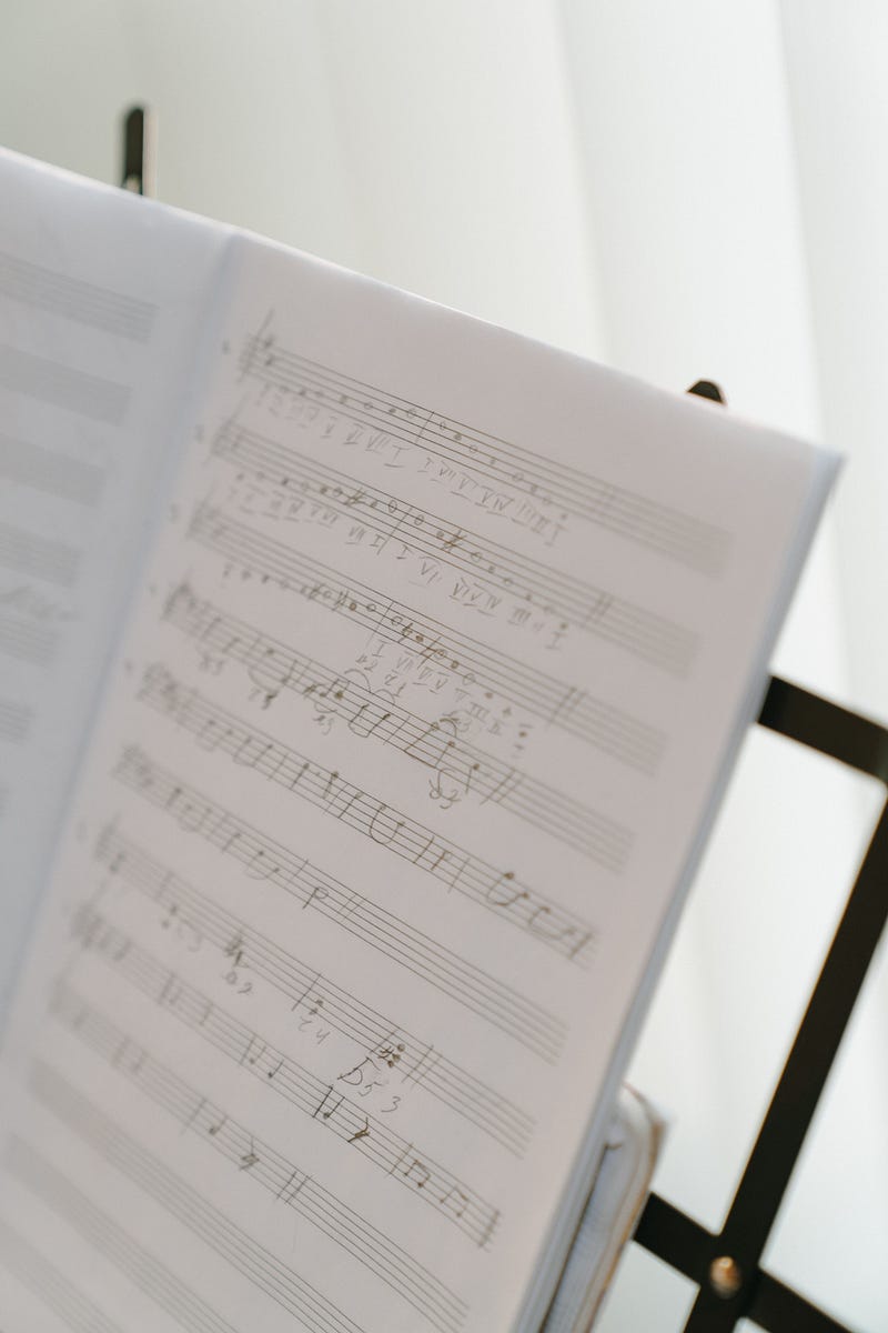 Musical notes on a wooden table