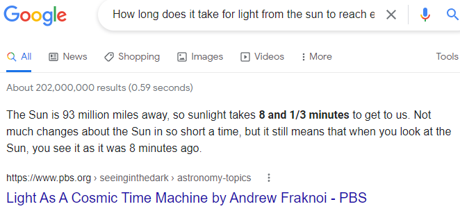 Light Travel Time from the Sun to Earth