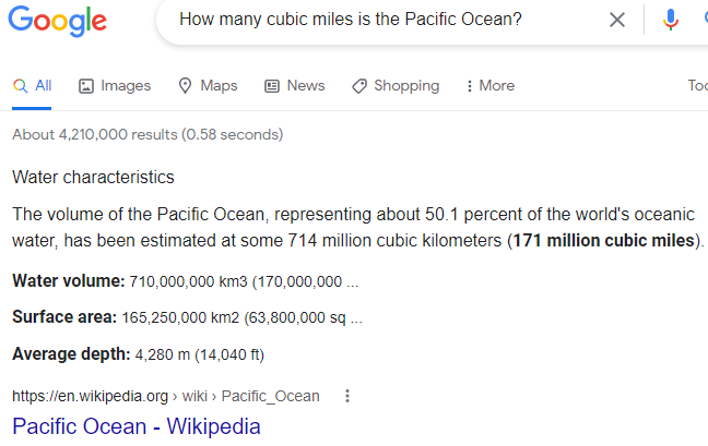 Volume of the Pacific Ocean