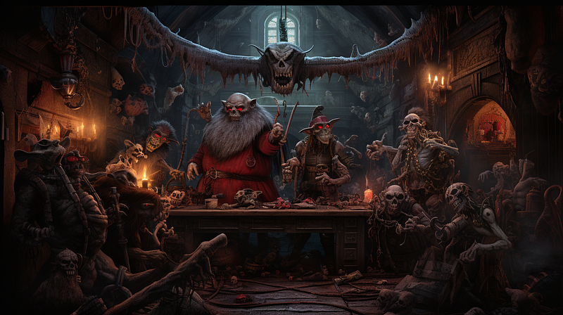 Gothic Santa's workshop with mischievous elves